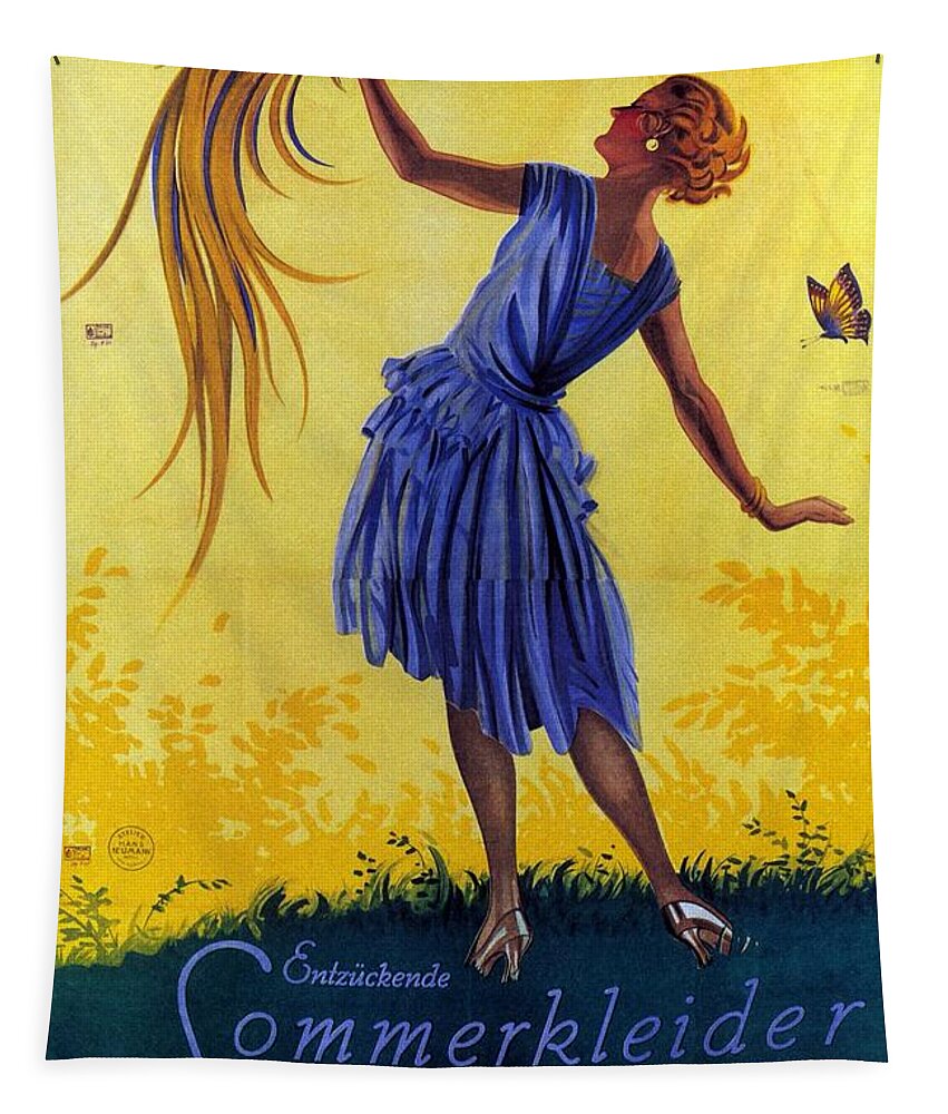 Vintage Tapestry featuring the mixed media Julius Krupnik - Summer Dresses - Vintage Advertising Poster by Studio Grafiikka