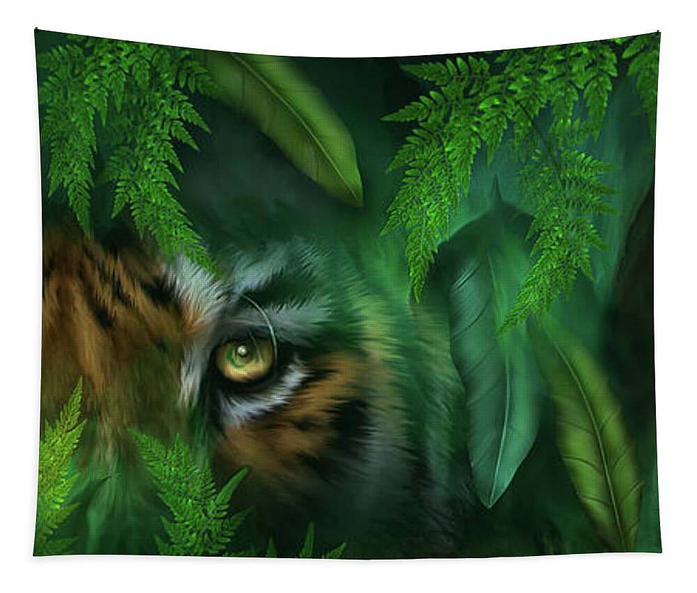 Big Cat Art Tapestry featuring the mixed media Jungle Eyes - Tiger And Panther by Carol Cavalaris