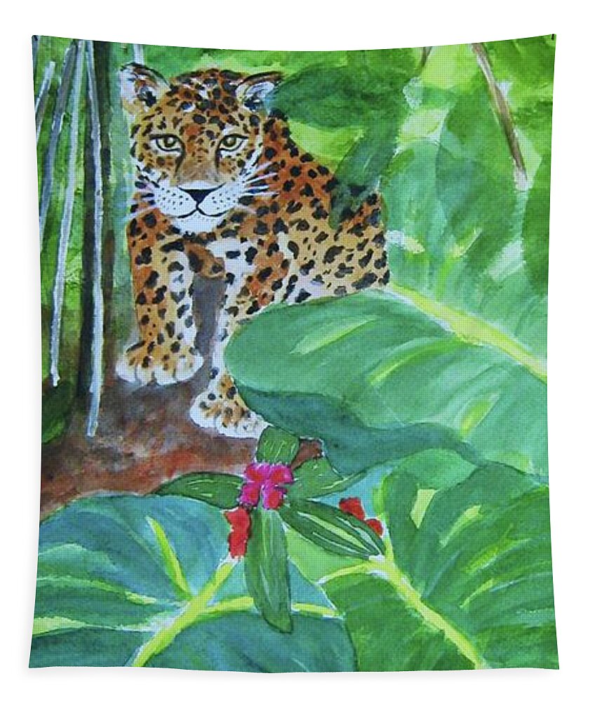 Jungle Tapestry featuring the painting Jungle Jaguar by Ellen Levinson