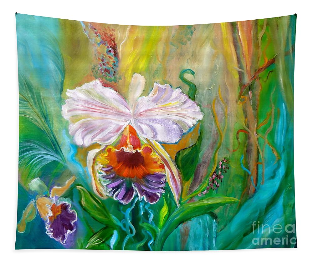 Orchid Tapestry featuring the painting Jungle Orchid by Jenny Lee