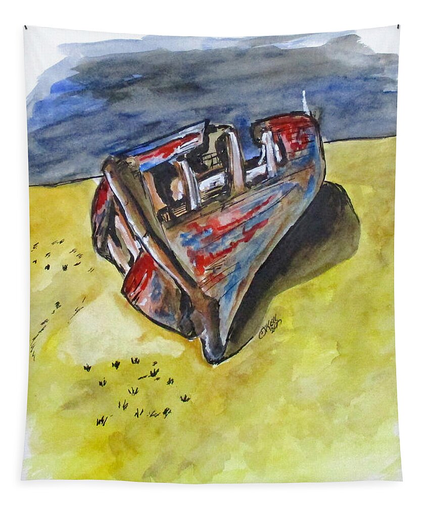 Fishing Boat Tapestry featuring the painting Junk Fishing Boat by Clyde J Kell