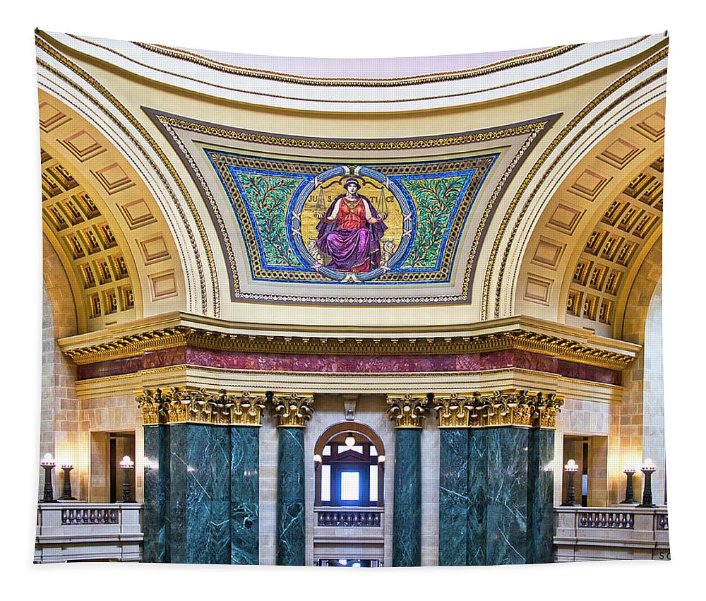 Madison Tapestry featuring the photograph Justice Mural - Capitol - Madison - Wisconsin by Steven Ralser