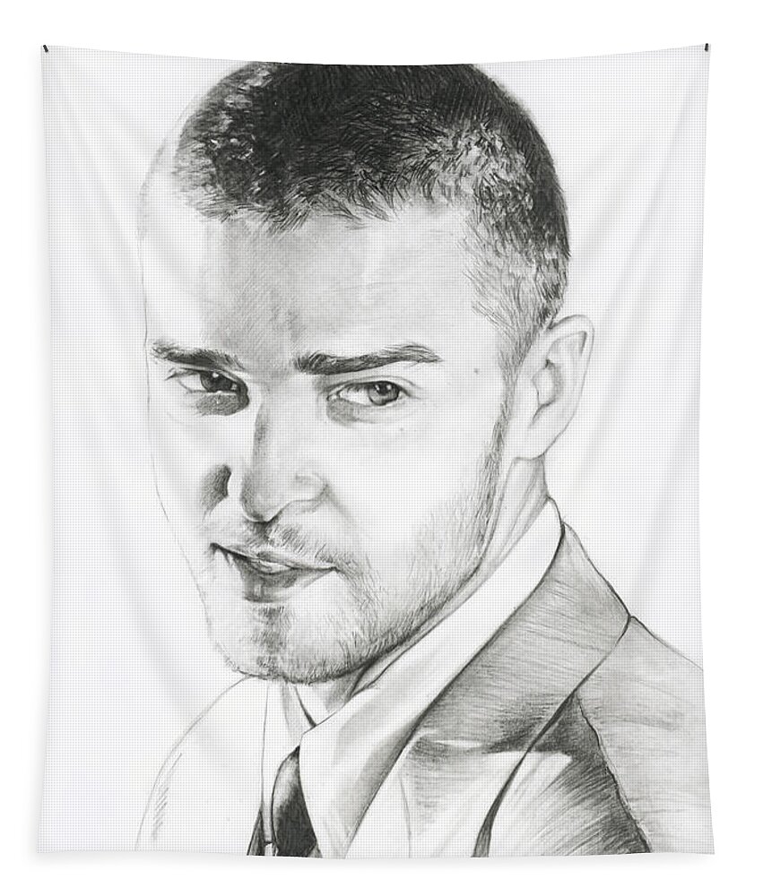 Lin Petershagen Tapestry featuring the drawing Justin Timberlake Drawing by Lin Petershagen