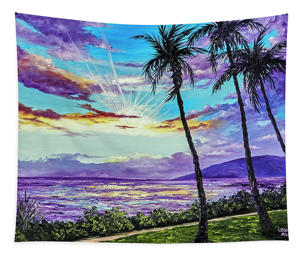 Kaanapali Beach Sunset Tapestry featuring the painting Ka'anapali Beach Sunset by Darice Machel McGuire