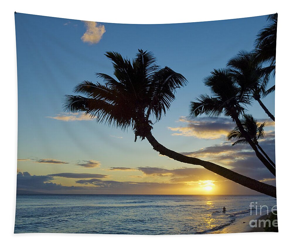 Beach Tapestry featuring the photograph Kaanapali Beach Sunset by Greg Vaughn - Printscapes
