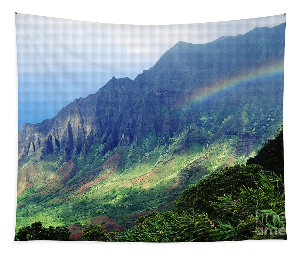 Above Tapestry featuring the photograph Kalalau Valley Viewpoint by Rita Ariyoshi - Printscapes