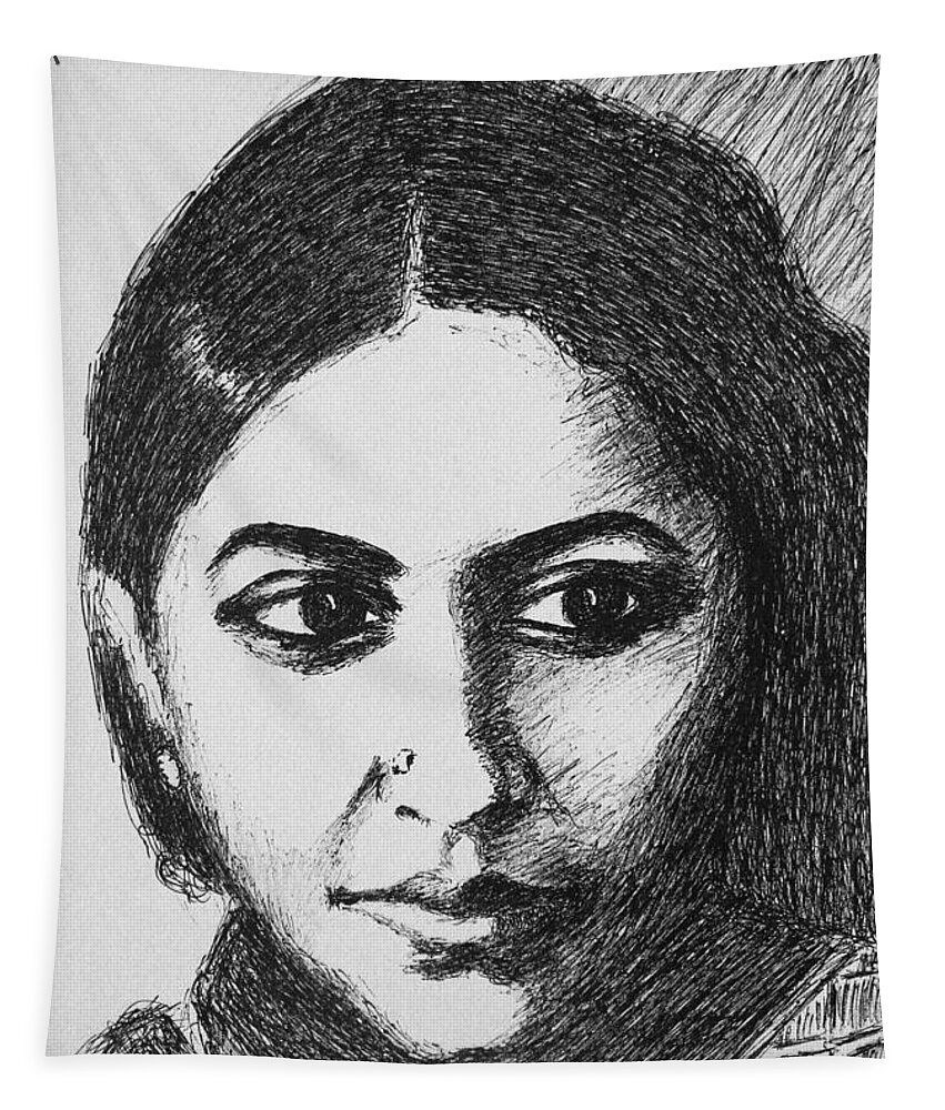 Kamala Das Tapestry featuring the drawing Kamala Das by Uma Krishnamoorthy