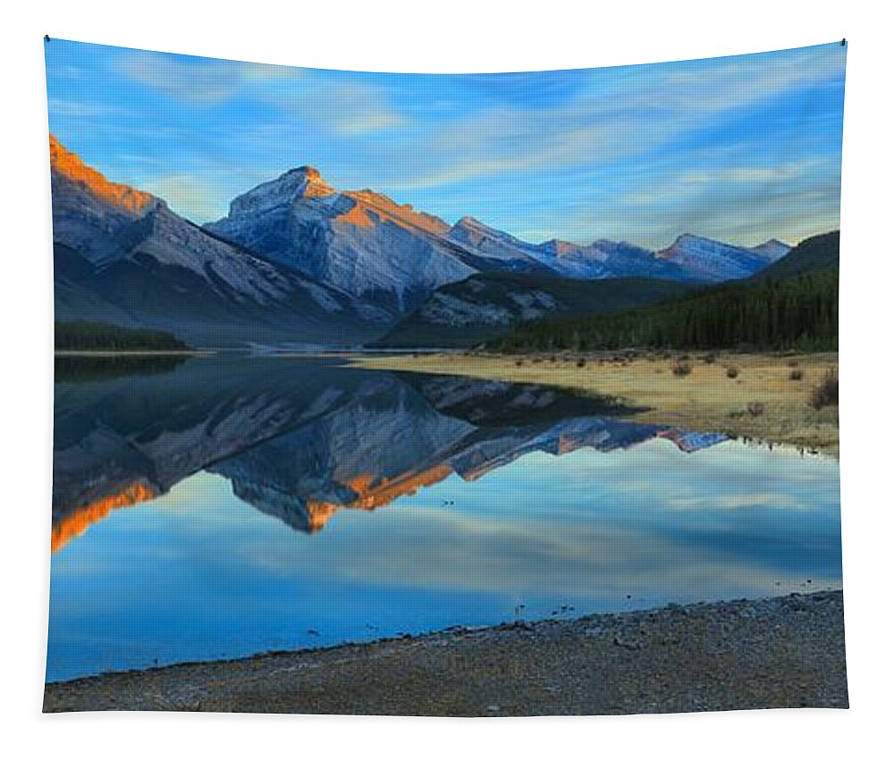 Spray Lake Tapestry featuring the photograph Kananaskis Sunkissed Mountains by Adam Jewell