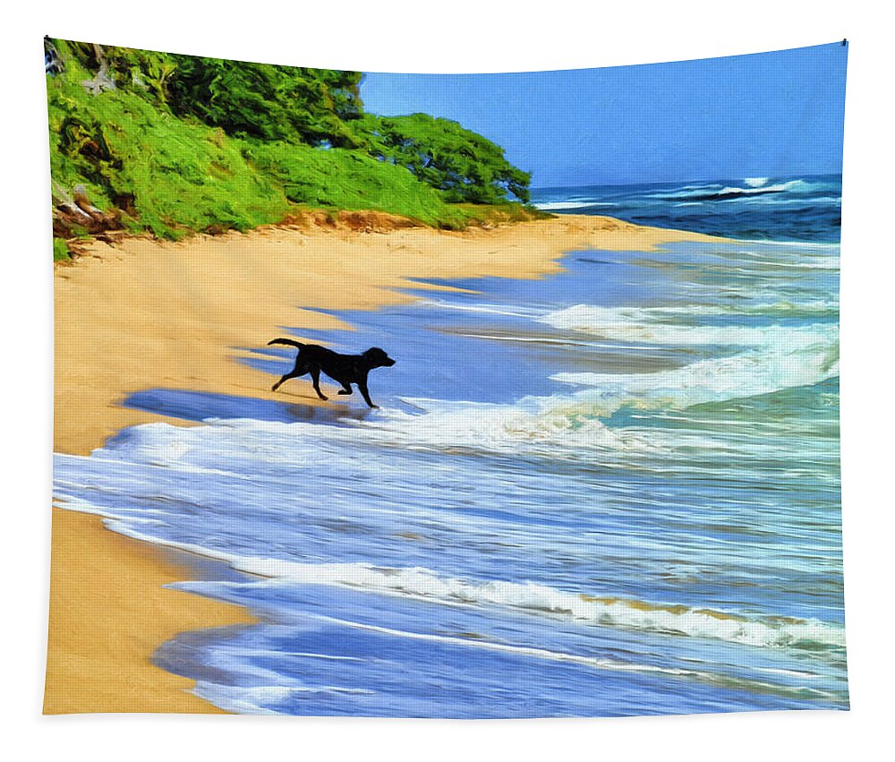 Hawaii Tapestry featuring the painting Kauai Water Dog by Dominic Piperata