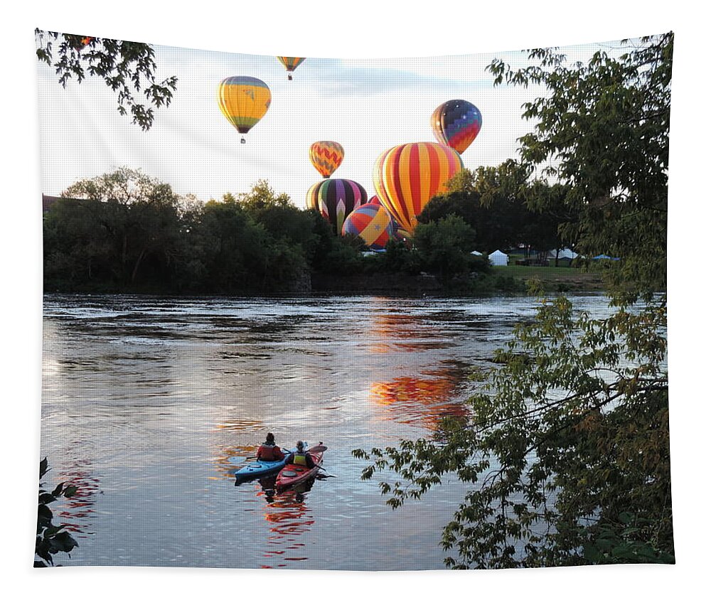 Paddlers Tapestry featuring the photograph Kayaks and Balloons by Bill Tomsa