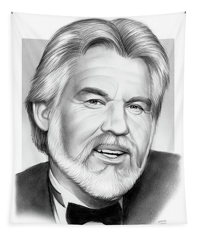 Pencil Drawing Tapestry featuring the drawing Kenny Rogers by Greg Joens
