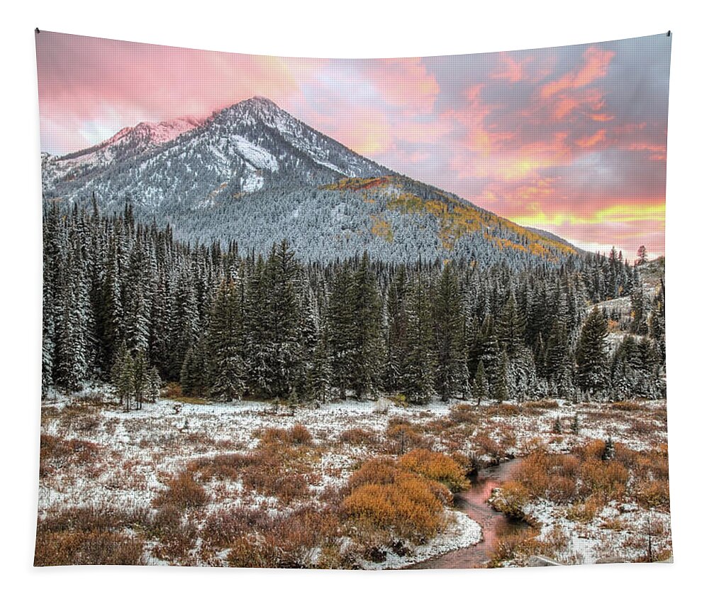 Utah Tapestry featuring the photograph Kessler Peak Fall Sunset by Brett Pelletier