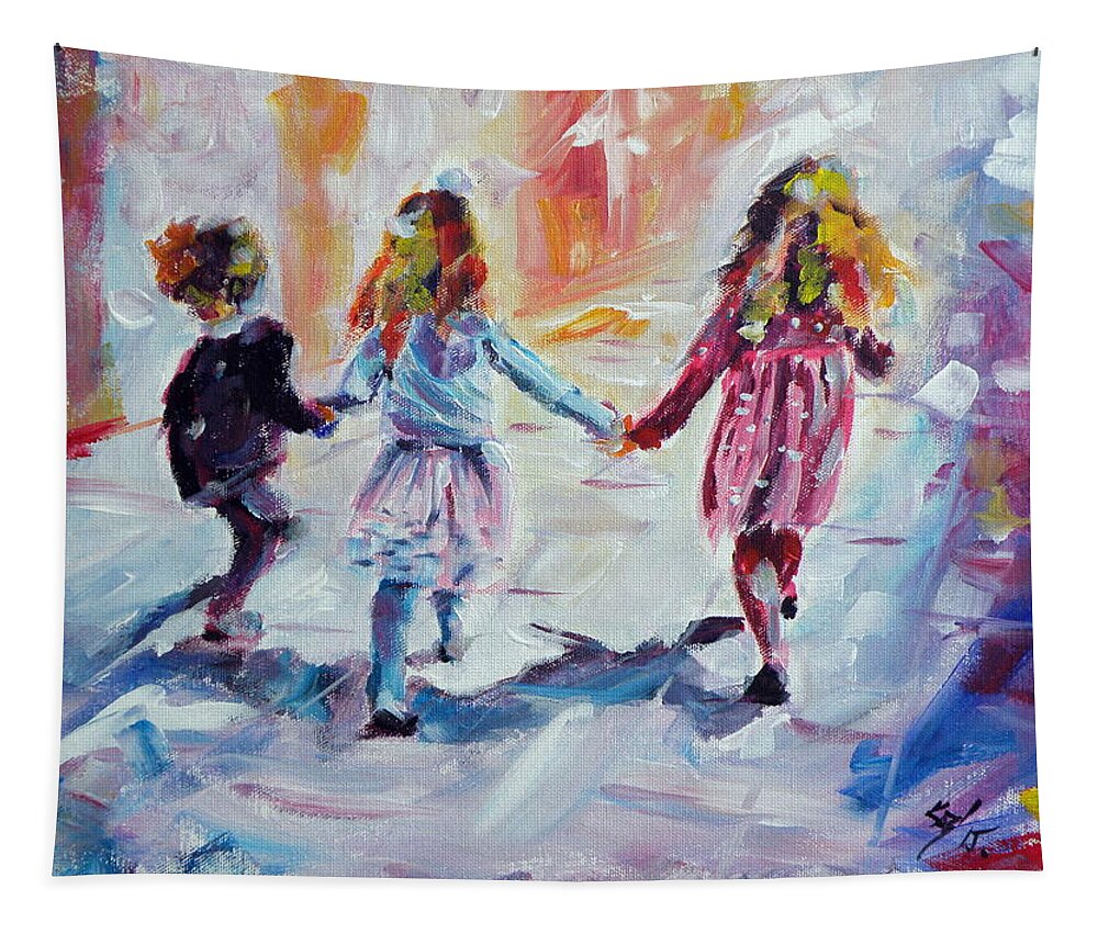 Kids Tapestry featuring the painting Kids by Kovacs Anna Brigitta
