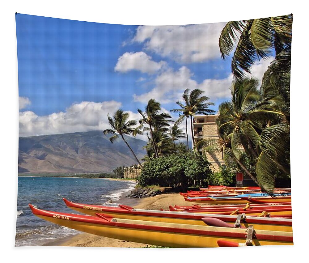 Kihei Tapestry featuring the photograph Kihei Canoe Maui by DJ Florek