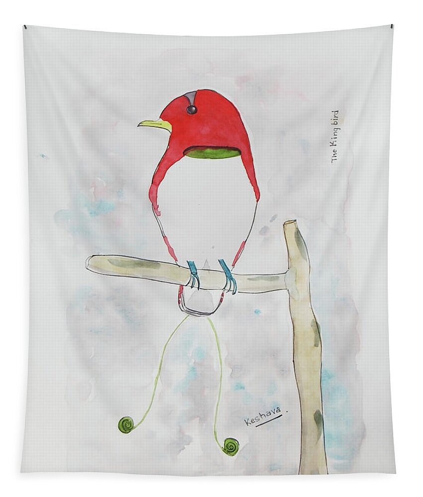 King Bird Tapestry featuring the painting King Bird of Paradise by Keshava Shukla