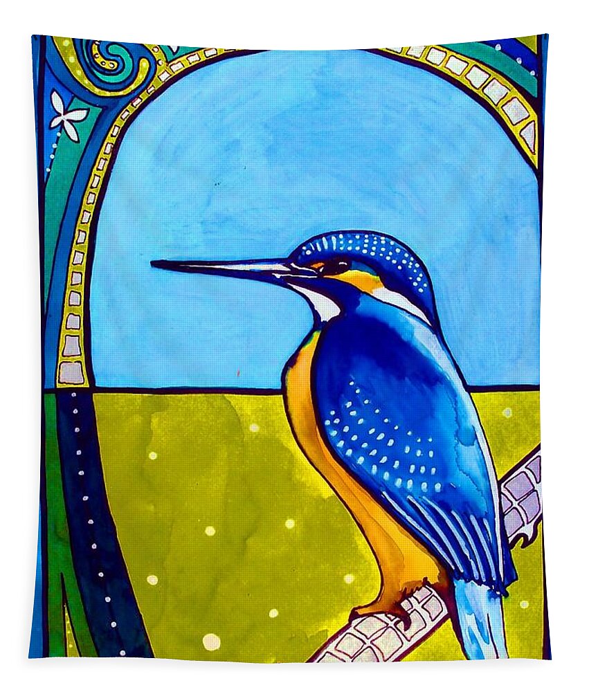 Bird Tapestry featuring the painting Kingfisher by Dora Hathazi Mendes