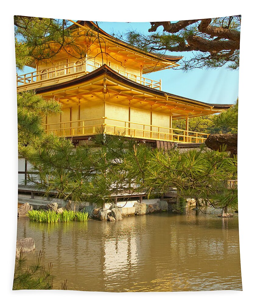 Japan Tapestry featuring the photograph Kinkakuji Golden Pavilion Kyoto by Sebastian Musial
