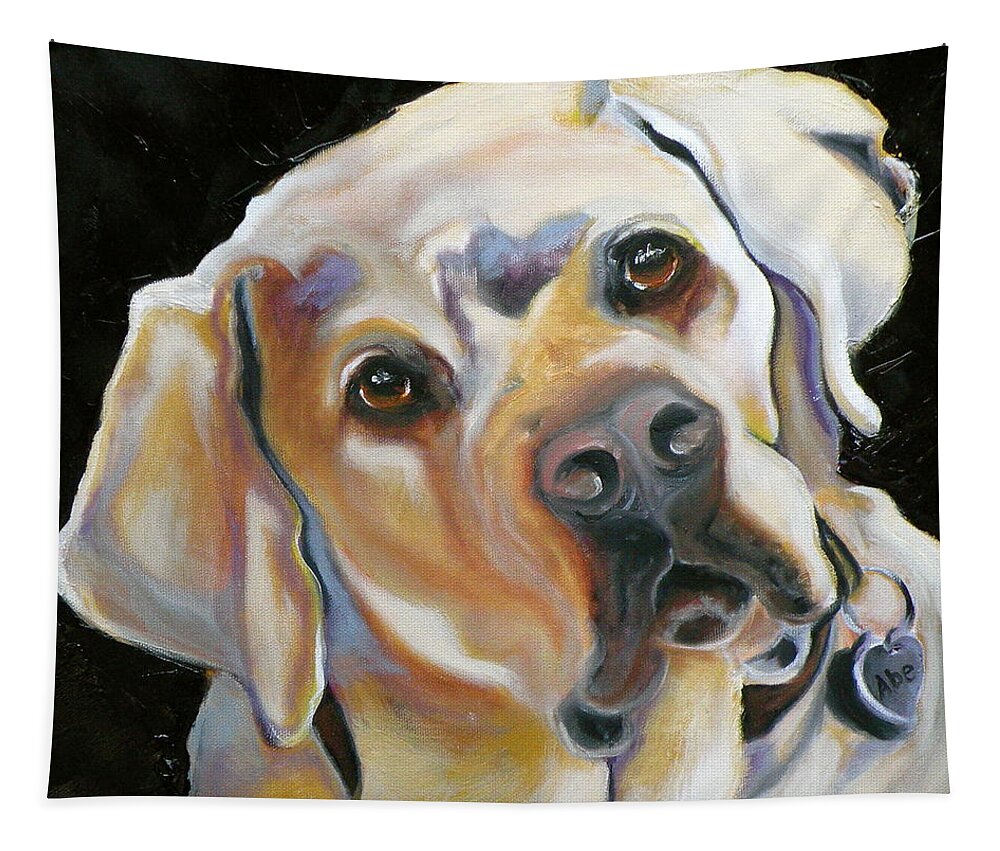 Yellow Lab Paintings Tapestry featuring the painting Kissably Close Lab by Susan A Becker