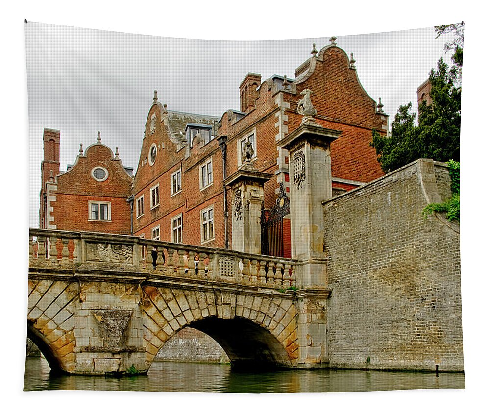 The Backs Tapestry featuring the photograph Kitchen or Wren bridge and St. Johns College from the Backs. Cambridge. by Elena Perelman