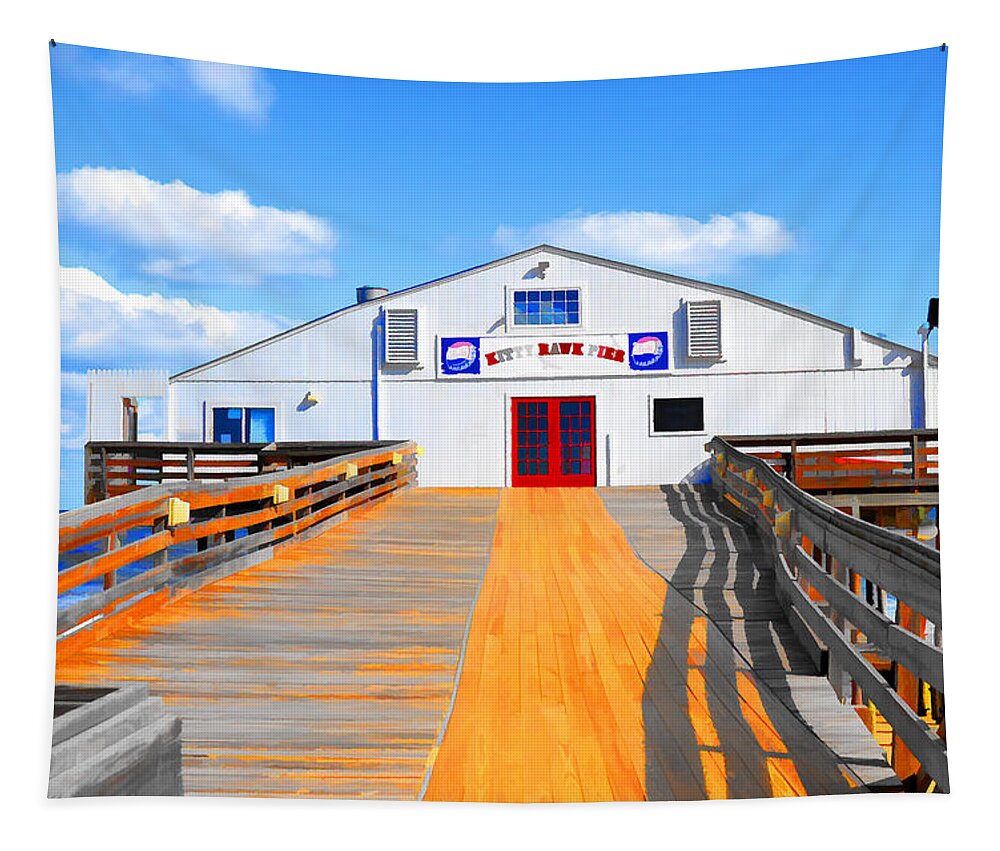 Fishing Pier Tapestry featuring the painting Kitty Hawk Pier 1 by Jeelan Clark