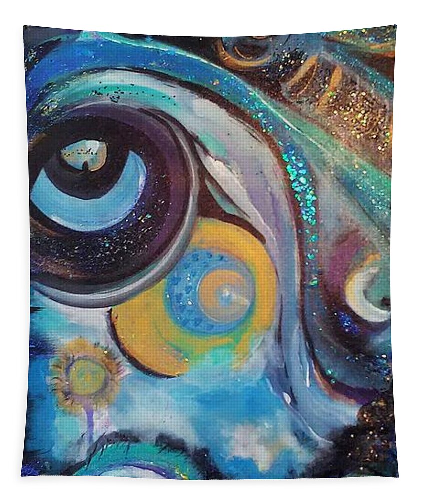 Eye Tapestry featuring the painting Kitty Visions by Tracy Mcdurmon