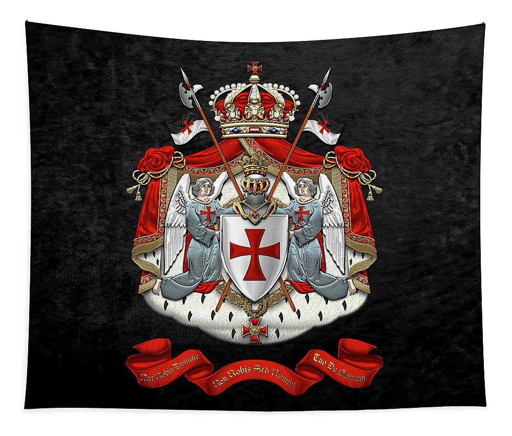 'ancient Brotherhoods' Collection By Serge Averbukh Tapestry featuring the digital art Knights Templar - Coat of Arms over Black Velvet by Serge Averbukh