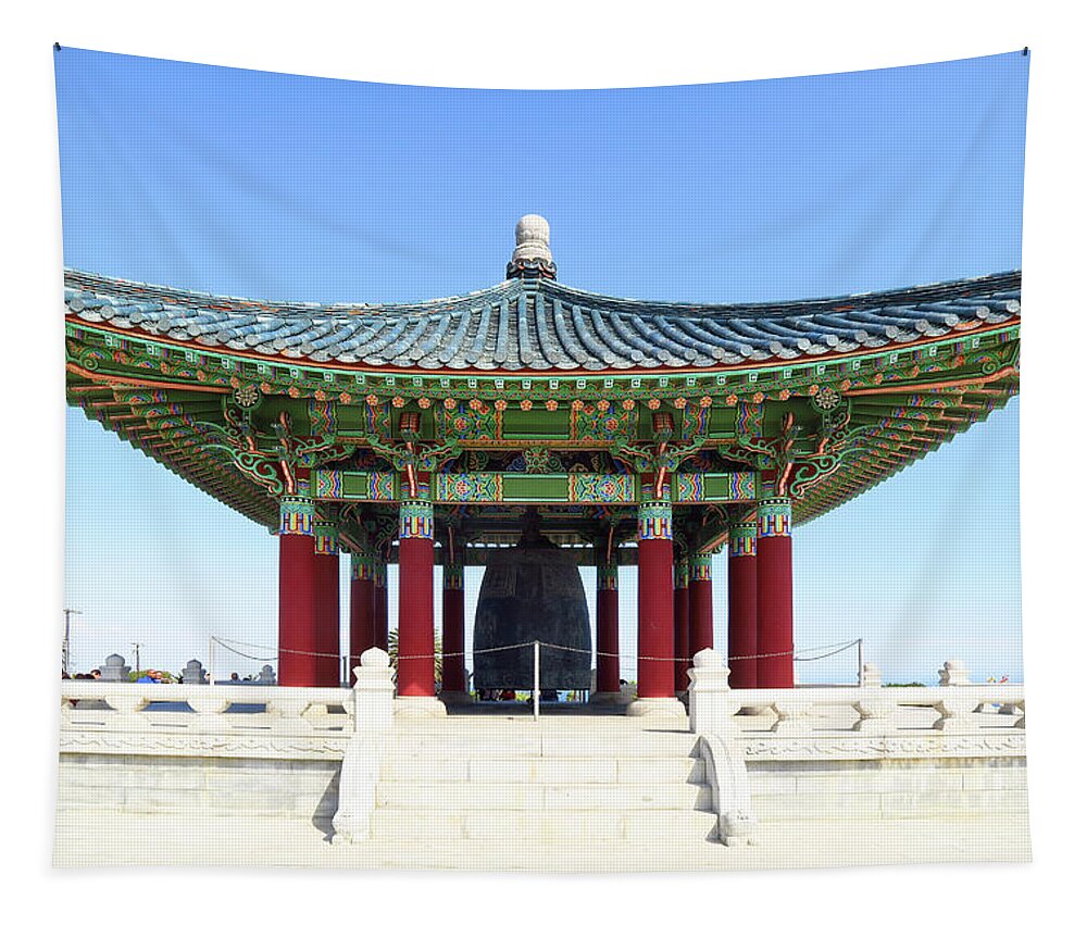 Korean Friendship Bell Tapestry featuring the photograph Korean Friendship Bell in Los Angeles by Ram Vasudev
