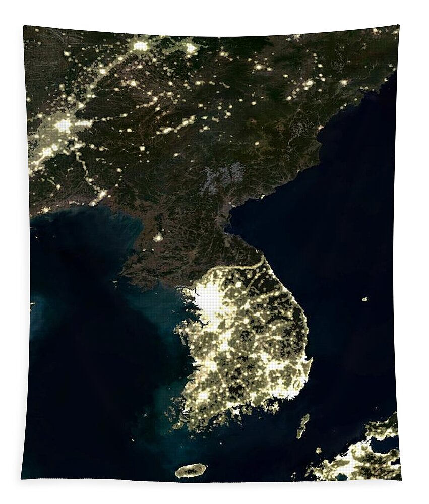 Korea Tapestry featuring the photograph Korean Peninsula by Planet Observer and SPL and Photo Researchers