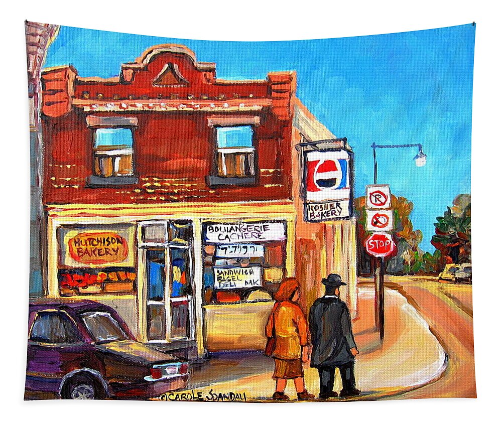 Kosher Bakery On Hutchison Tapestry featuring the painting Kosher Bakery On Hutchison by Carole Spandau