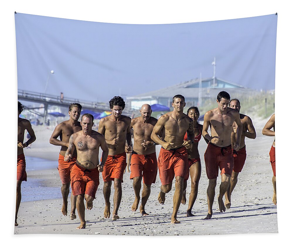  Life Guard Tapestry featuring the photograph Kure Beach Life guards on the run by WAZgriffin Digital