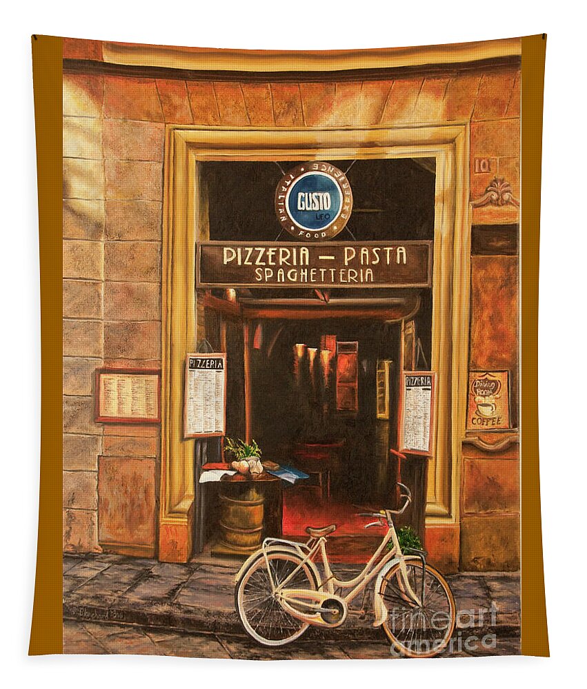 Italian Cafe Painting Tapestry featuring the painting La Bicicletta by Charlotte Blanchard