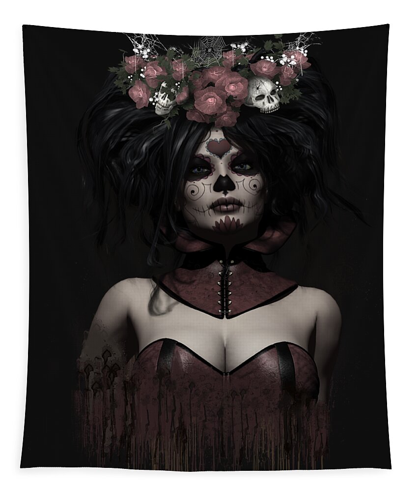 La Catrina Tapestry featuring the digital art La Catrina by Shanina Conway