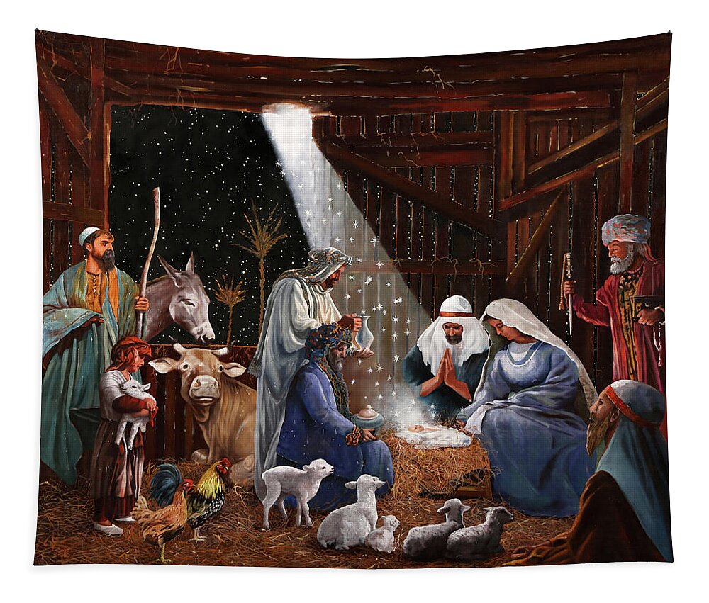 Nativity Tapestry featuring the painting La Nativita' by Guido Borelli