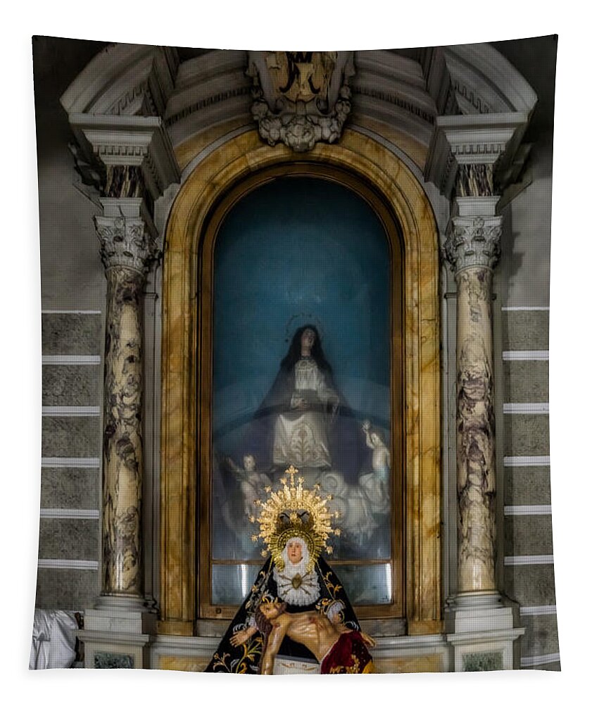 Catholic Tapestry featuring the photograph La Pieta Statue by Adrian Evans