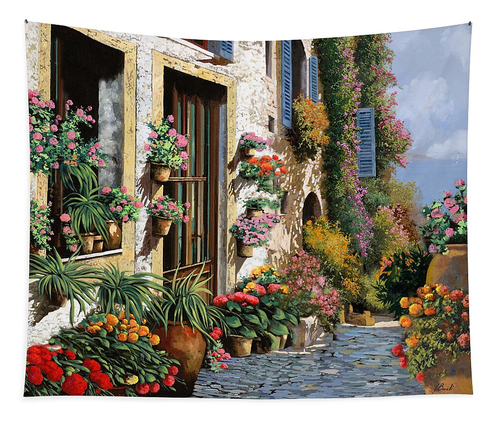 Seascape Tapestry featuring the painting La Strada Del Lago by Guido Borelli