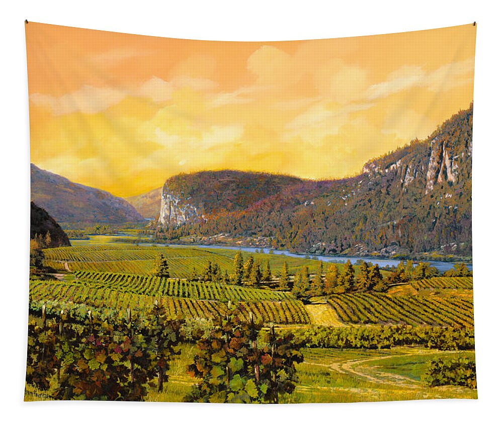 Wine Tapestry featuring the painting La Vigna Sul Fiume by Guido Borelli