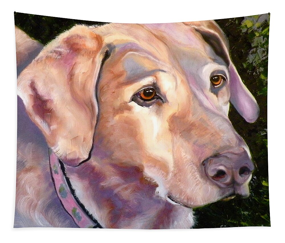 Yellow Lab Paintings Tapestry featuring the painting Lab One of a Kind by Susan A Becker