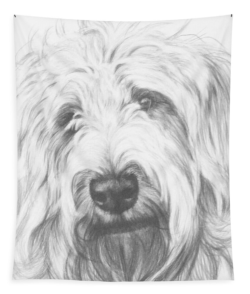 Designer Dog Tapestry featuring the drawing Labradoodle by Barbara Keith