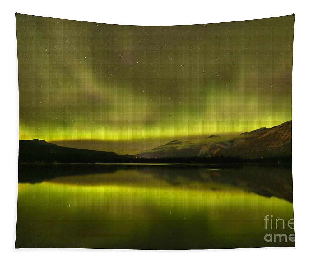 Northern Lights Tapestry featuring the photograph Lac Edith Northern Light Show by Adam Jewell