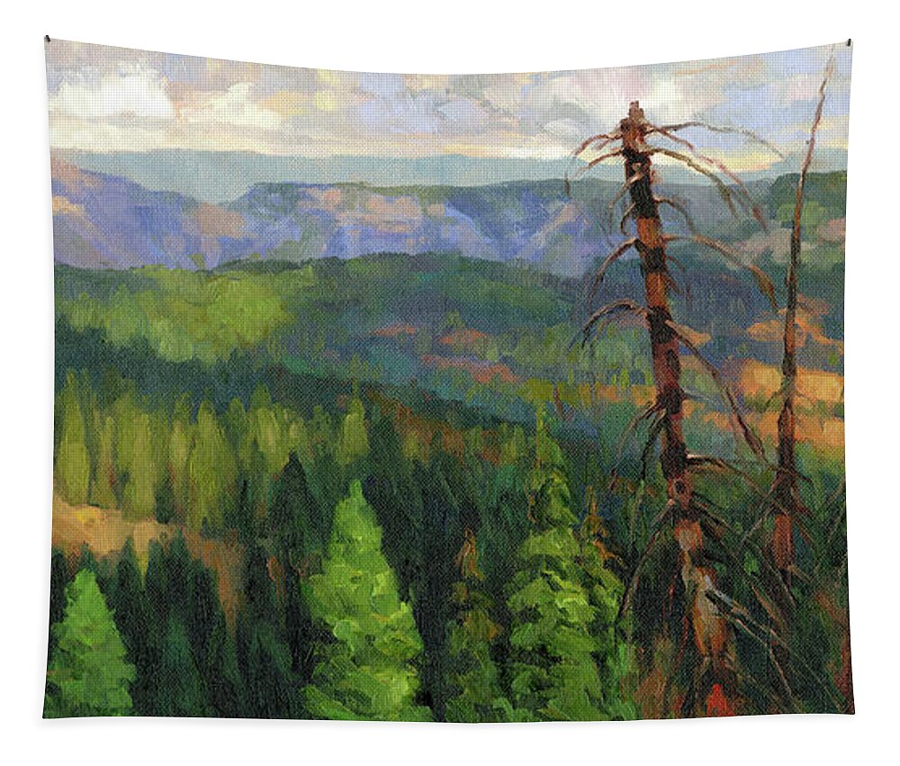 Wilderness Tapestry featuring the painting Ladycamp by Steve Henderson