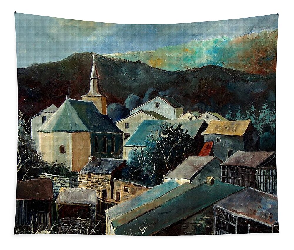 Landscape Tapestry featuring the painting Laforet village by Pol Ledent