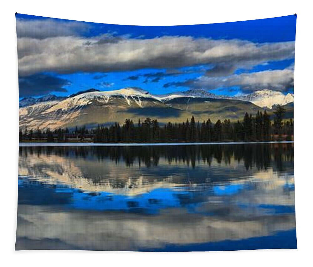 Lake Beauvert Tapestry featuring the photograph Lake Beauvert Panorama by Adam Jewell