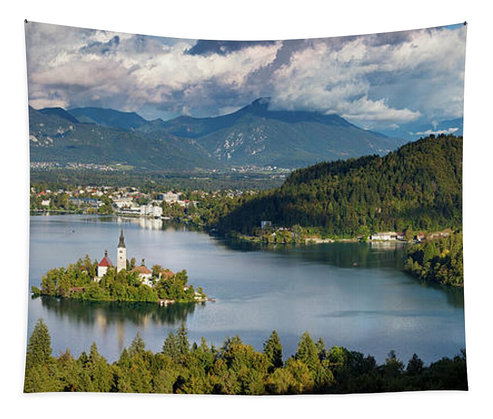 Slovenia Tapestry featuring the photograph Lake Bled Pano by Brian Jannsen