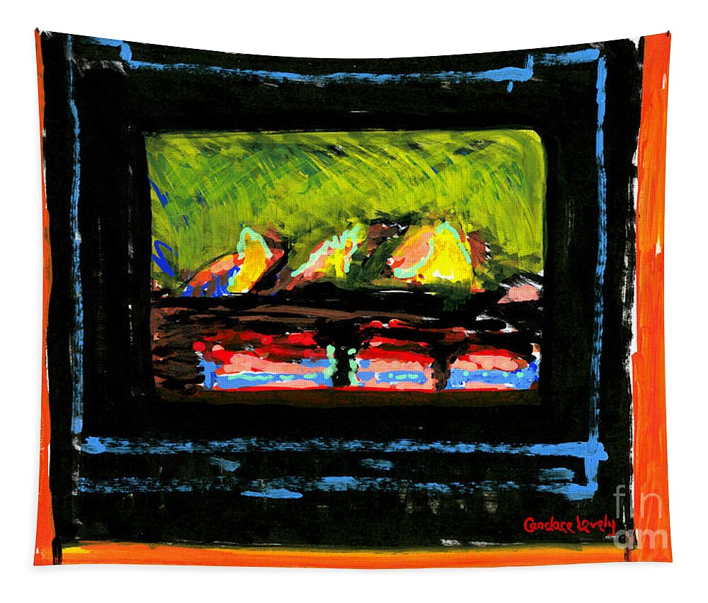 Fire Tapestry featuring the painting Lake Champlain Fireplace by Candace Lovely