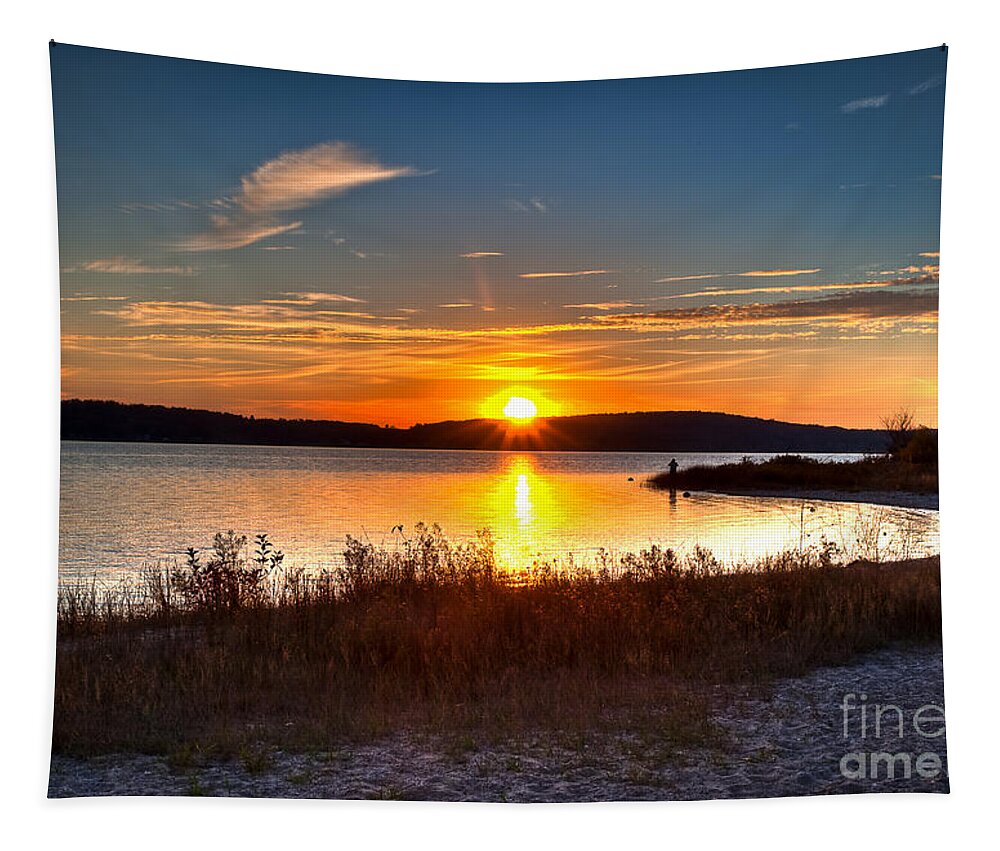 Hdr Tapestry featuring the photograph Lake Charlevoix Sunset by Larry Carr
