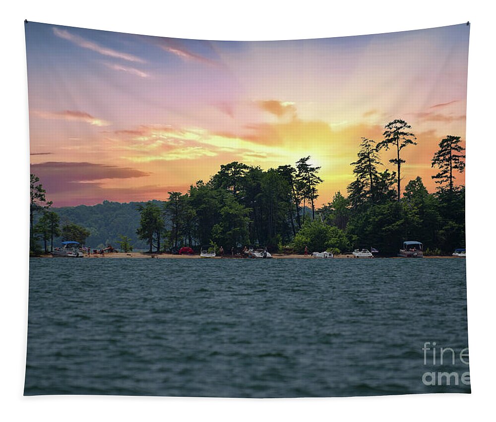Sunrise Tapestry featuring the photograph Lake Hartwell Sunrise in Anderson SC by Dale Powell