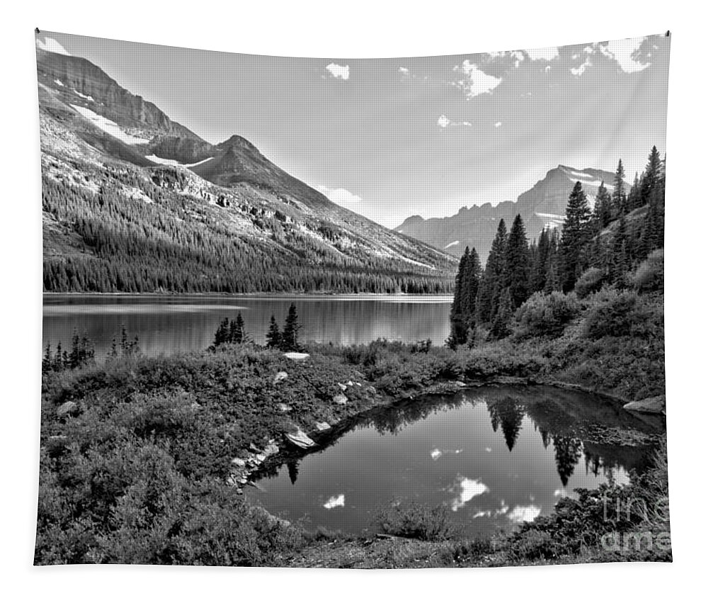 Josephine Tapestry featuring the photograph Lake Josephine Summer Sunset Black And White by Adam Jewell