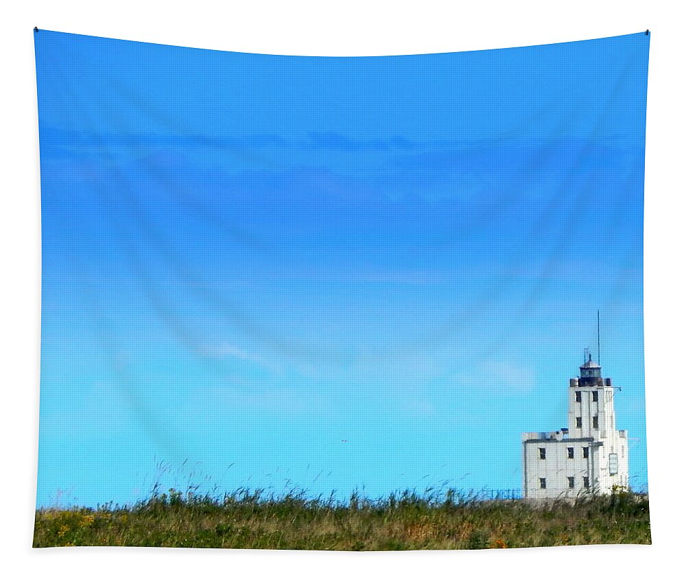 Lake Michigan Tapestry featuring the photograph Lake Michigan Lighthouse by Kimberly Woyak