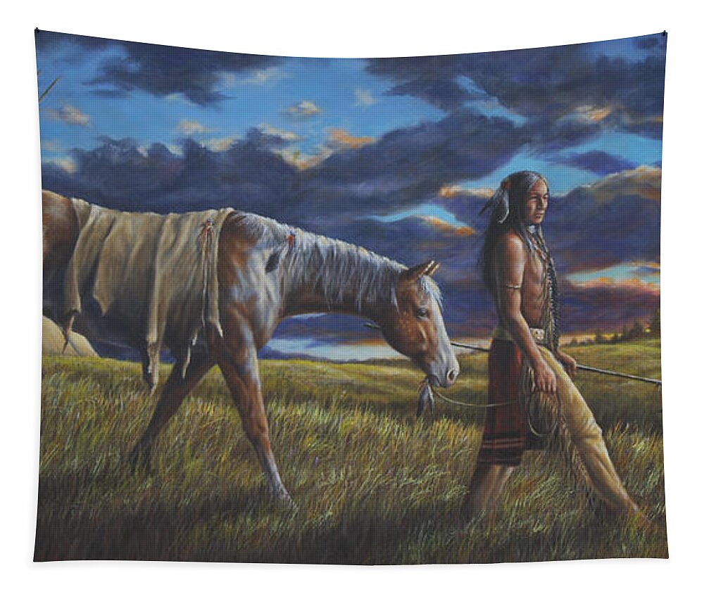 Lakota Tapestry featuring the painting Lakota Sunrise by Kim Lockman