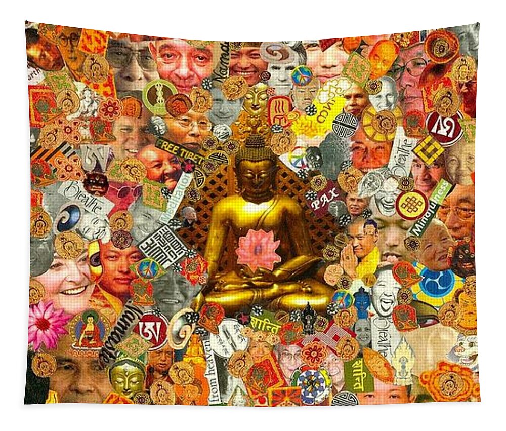 Buddhism Tapestry featuring the mixed media Lamps of Enlightenment by Peter Ogden